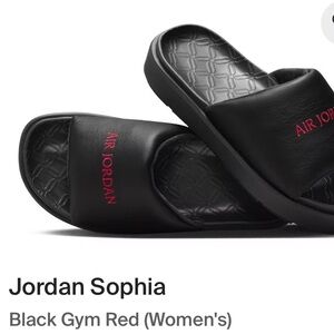 Nike Leather Air Jordan Black Slides with Red Logo